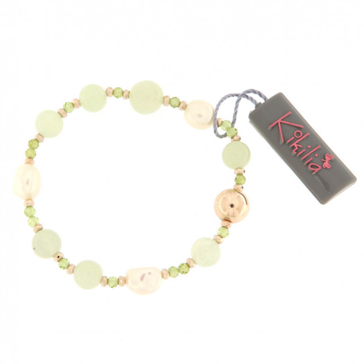 Kikilia bracciale di pietre verdi con perle