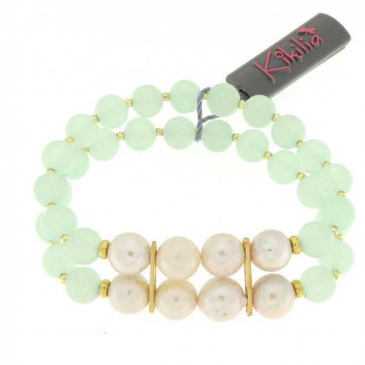 Kikilia bracciale doppio matisse giada verde e perle